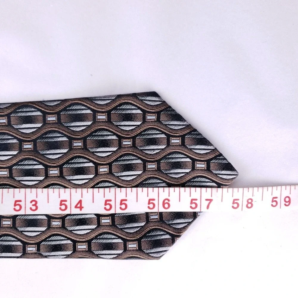 Murano Italia Geometric Silk Tie‎ Brown Black Silver Retro Business Mens Necktie